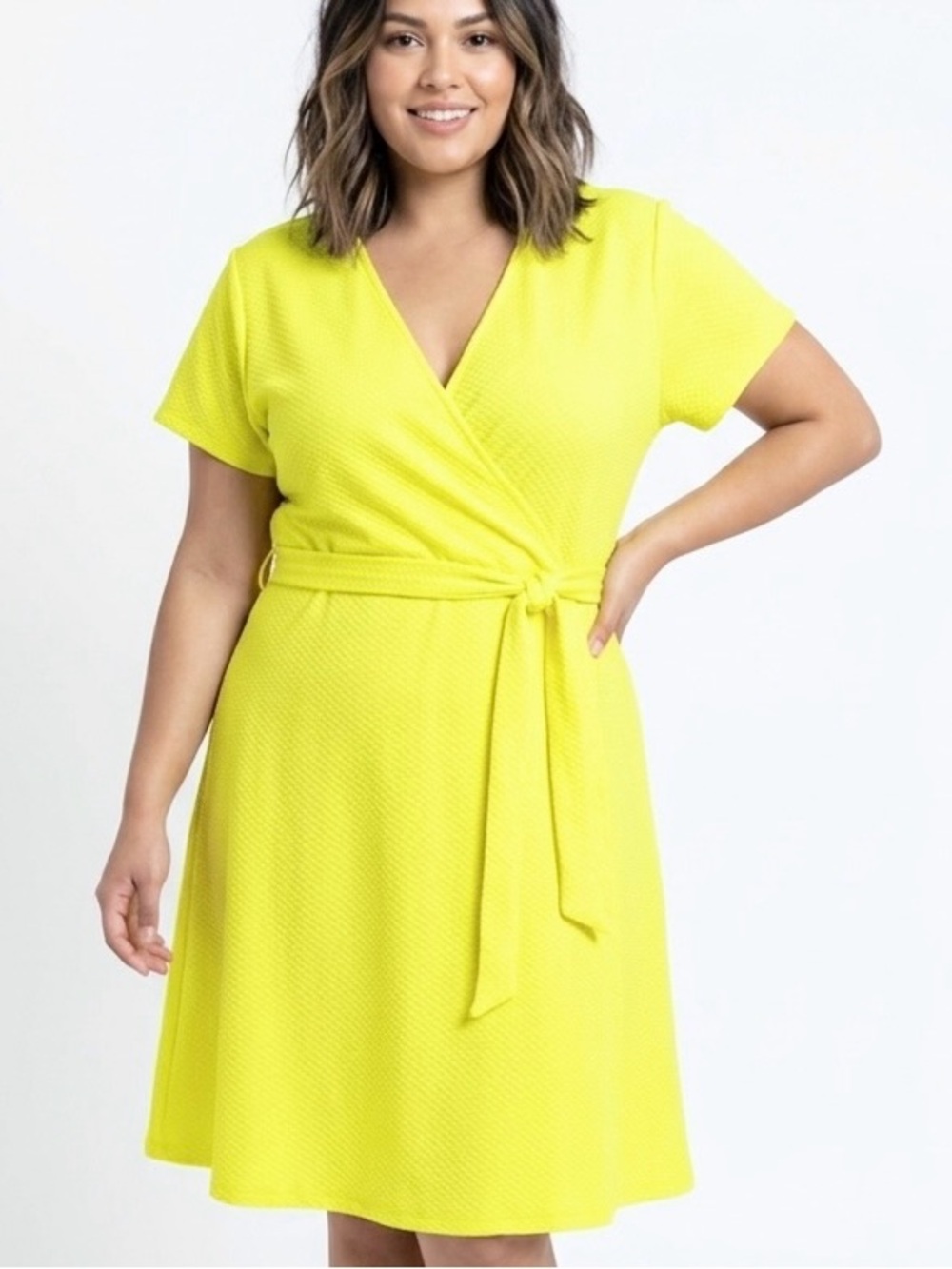 SMASHED LEMON New Ciana Summer Wrap Dress Yellow V Neck Textured Plus Size 16